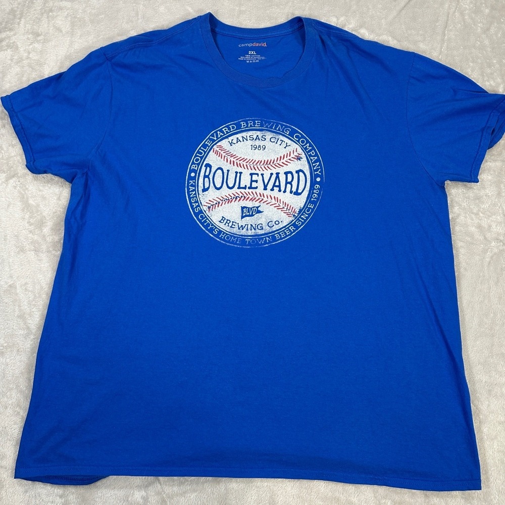 Boulevard Brewing Shirt Mens 2XL Kansas City Baseball Camp David Tee Blue